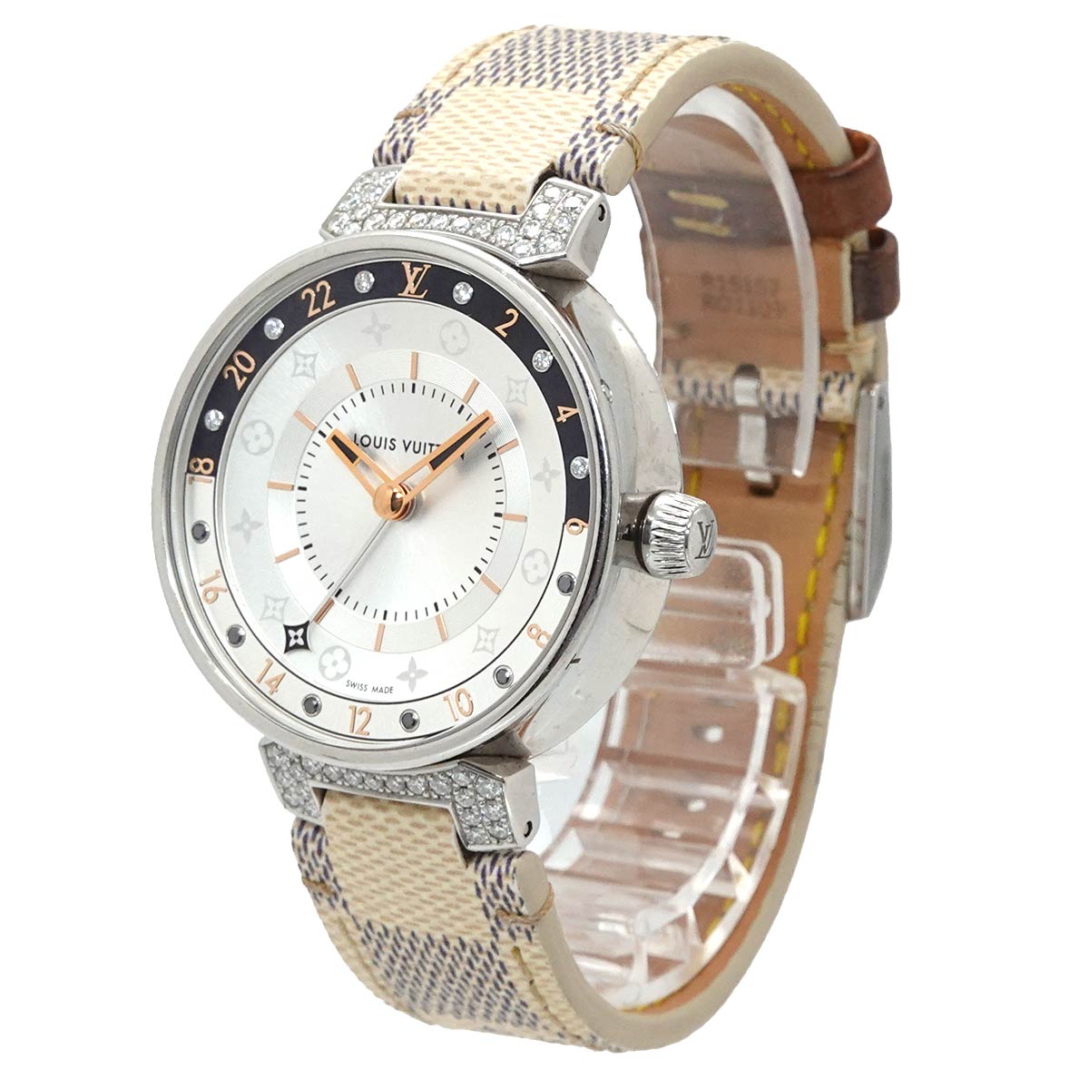 Tambour Moon Dual Time QA108 Silver Dial Diamond Ladies