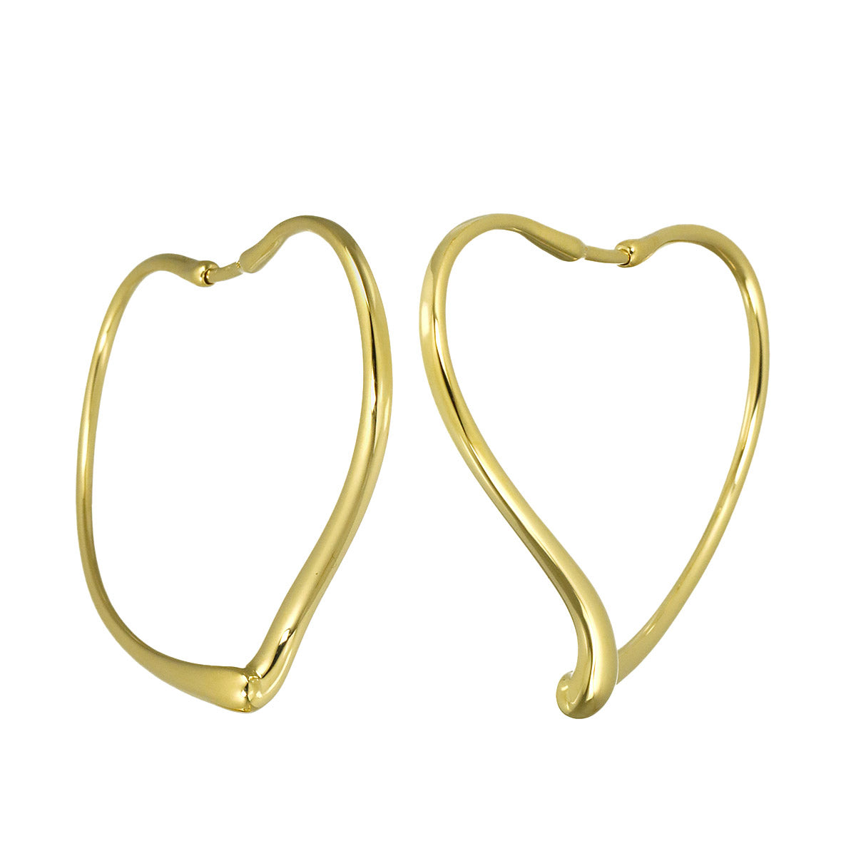 Open Heart Earrings Pierced 18K YG Yellow Gold 750