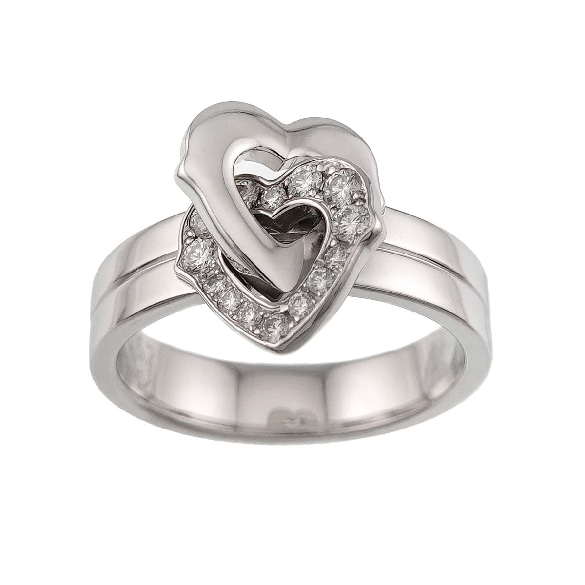 Double Heart Diamond Ring 18K White Gold 750 size52 6(US)