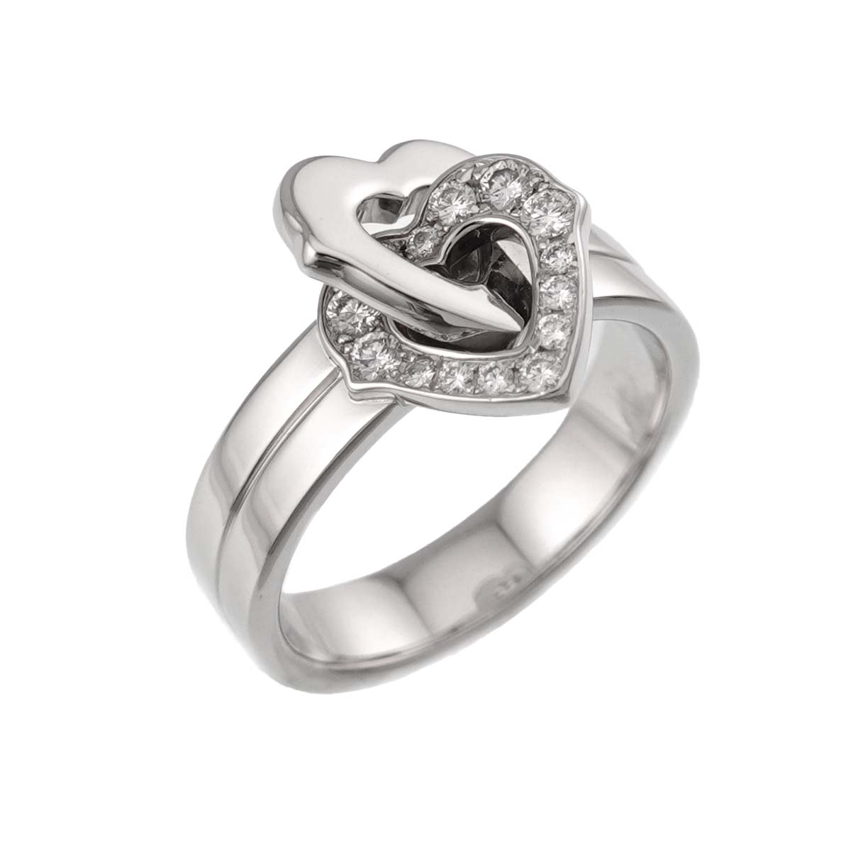 Double Heart Diamond Ring 18K White Gold 750 size52 6(US)