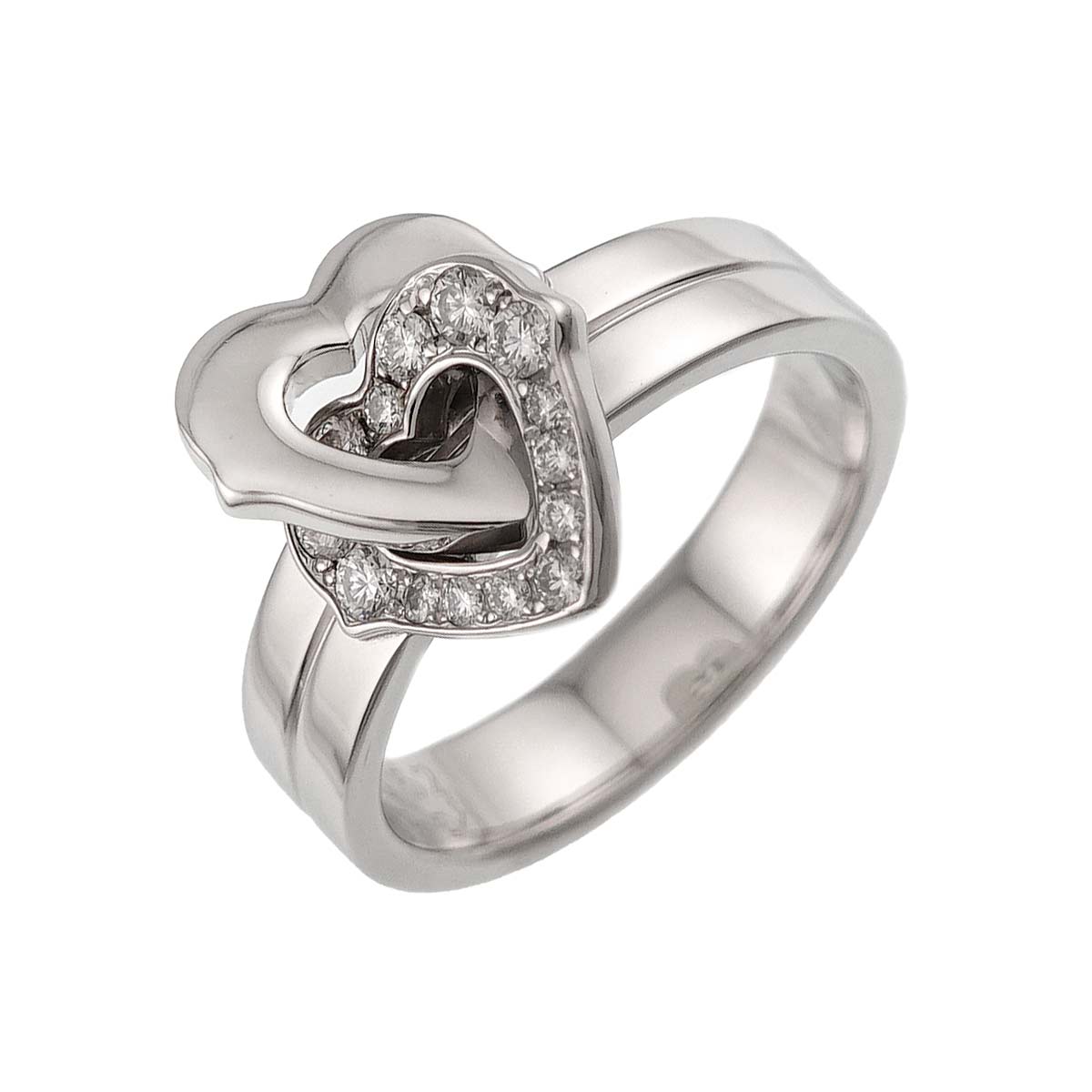 Double Heart Diamond Ring 18K White Gold 750 size52 6(US)