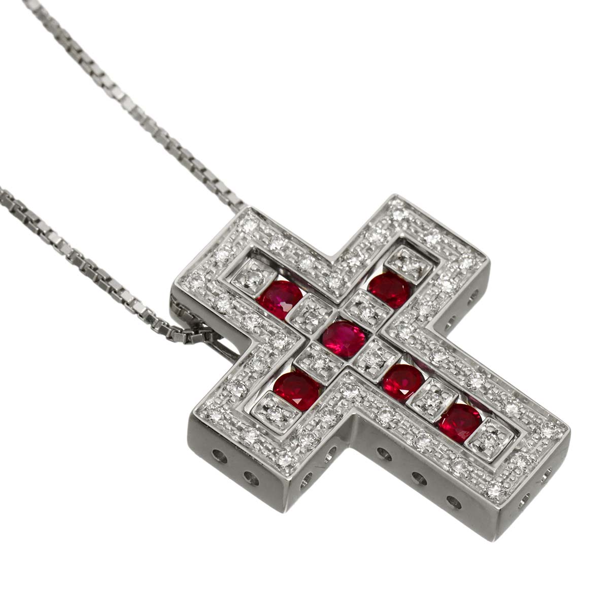 Belle Epoque Diamond Ruby Cross Necklace SM 18K WG 750