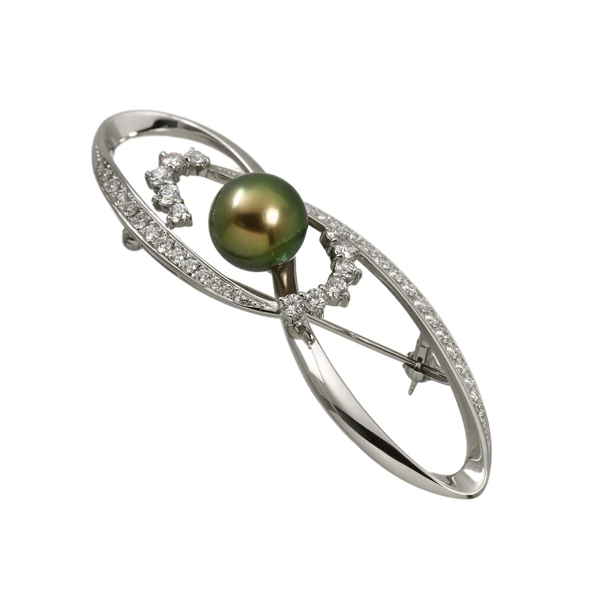 South Sea pearl 10.6mm Diamond 1.27ct Brooch 18K WG 750