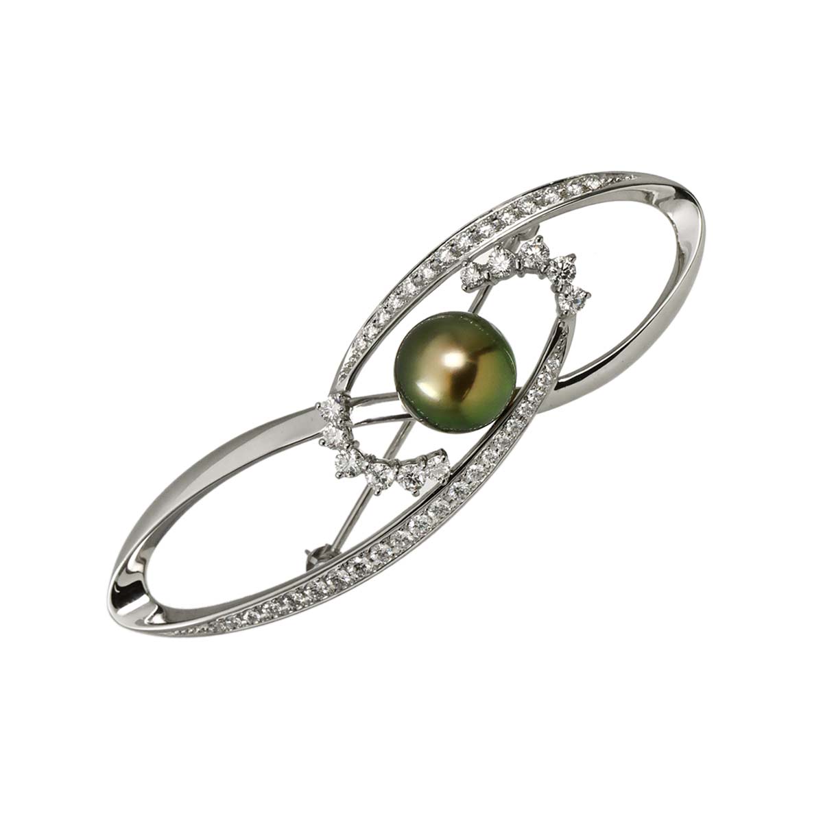 South Sea pearl 10.6mm Diamond 1.27ct Brooch 18K WG 750