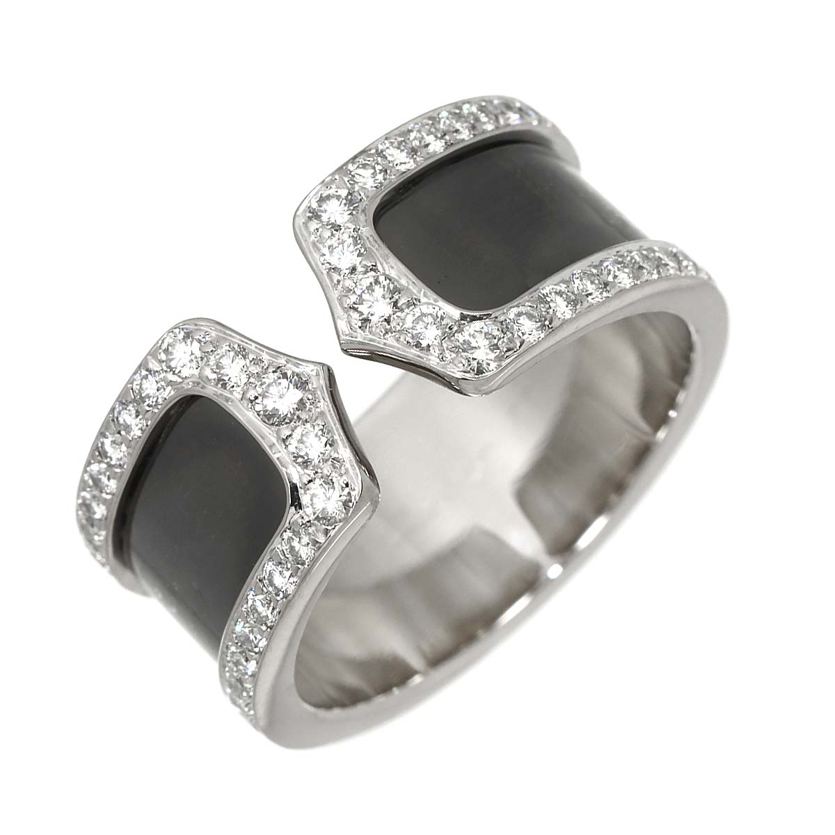 2C Black lacquer Diamond Ring 18K WG 750 size59 8.25-8.75(US)