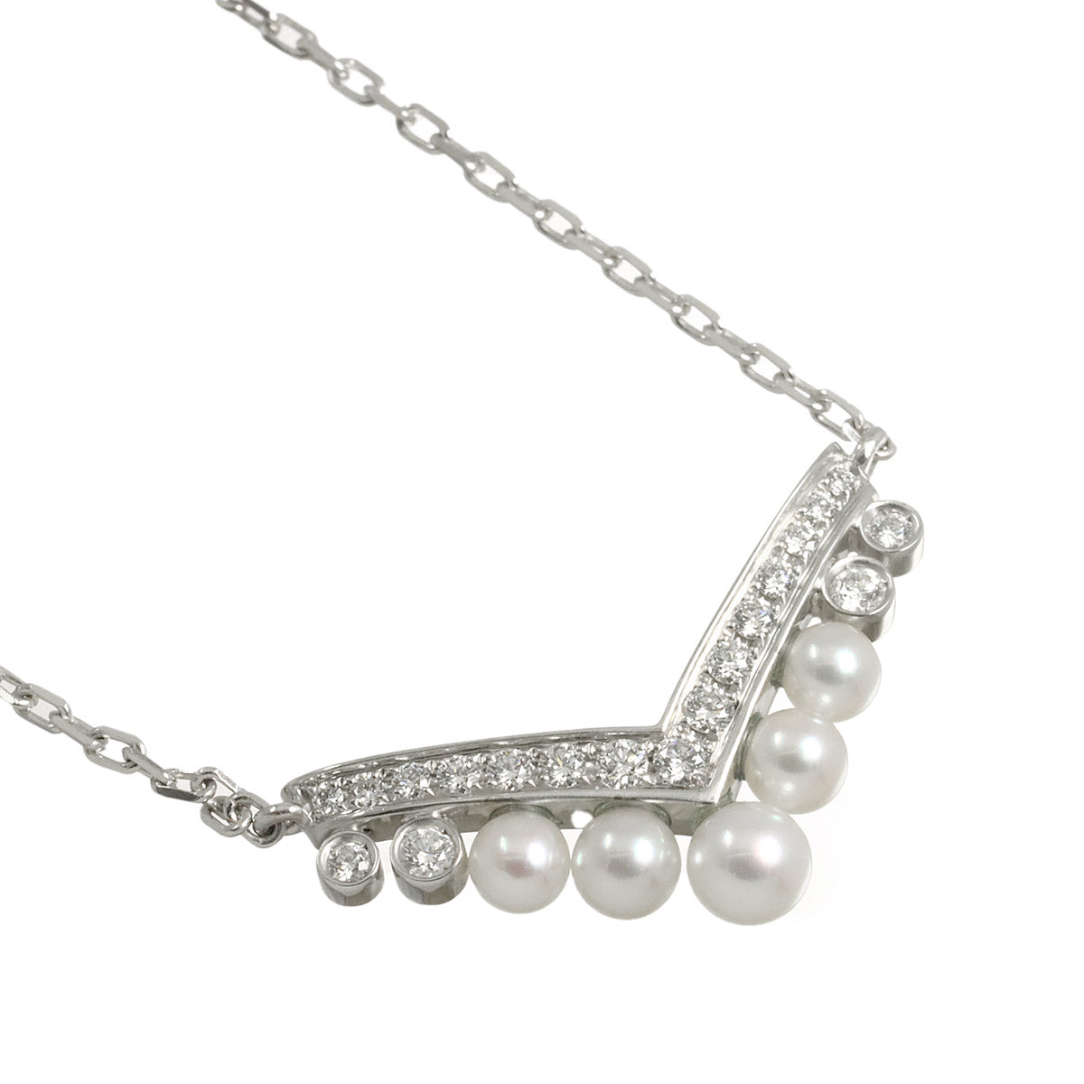 Josephine Akoya Pearl Diamond Necklace 18K WG White Gold 750