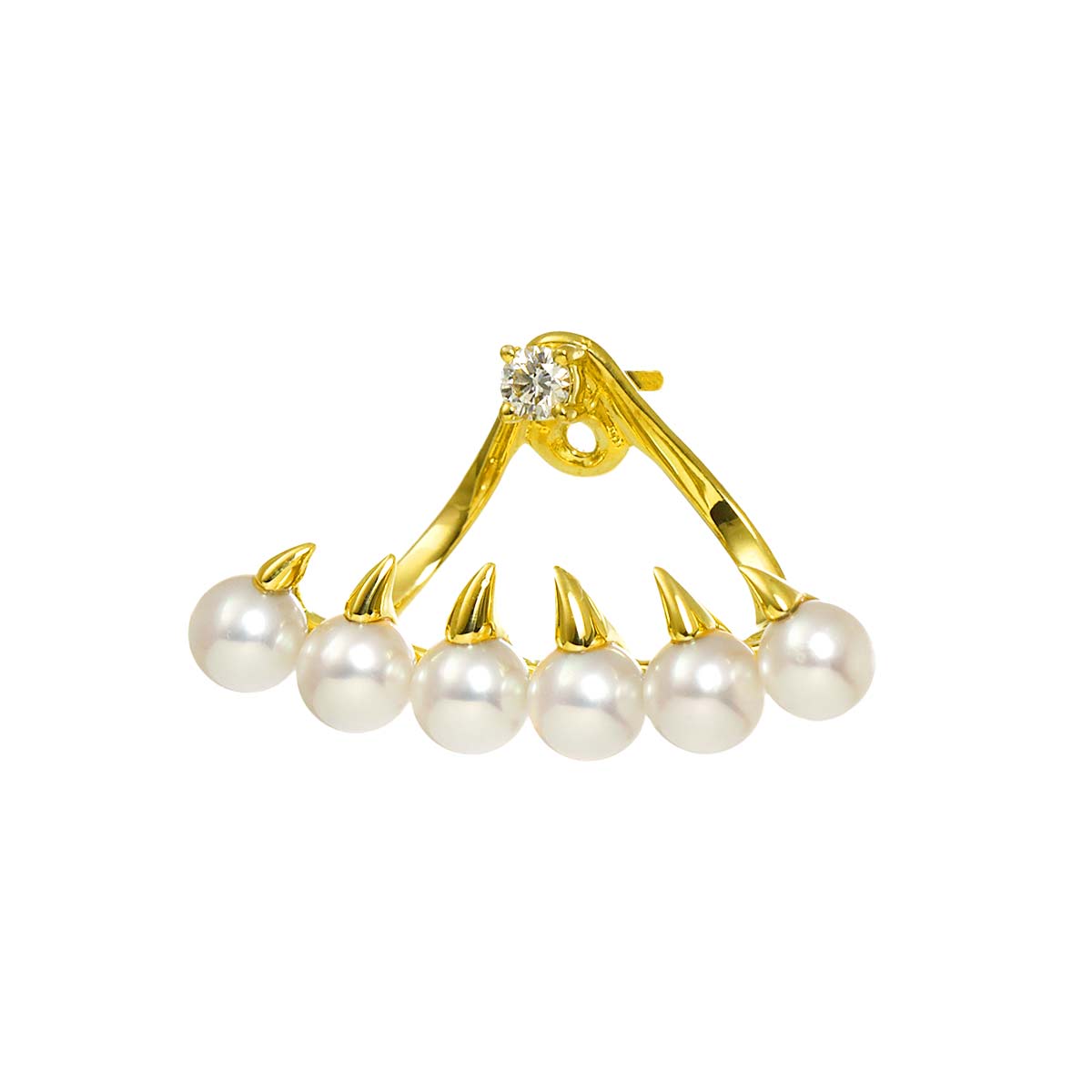 Danger Akoya Pearl Diamond Earring Pierced 18K YG One Piece only