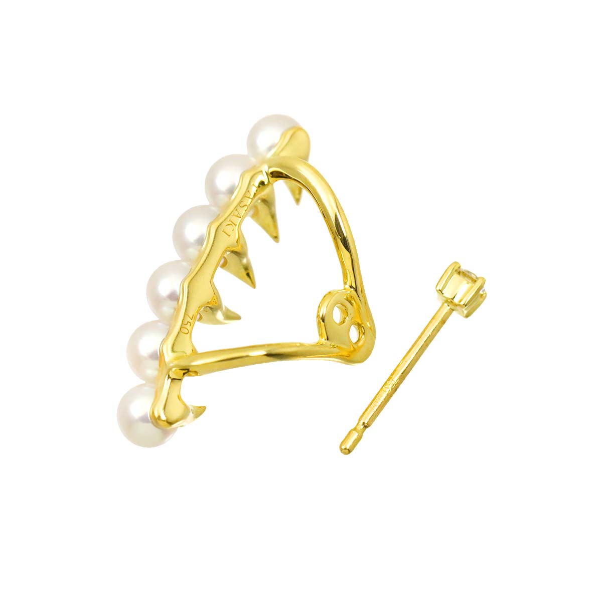 Danger Akoya Pearl Diamond Earring Pierced 18K YG One Piece only