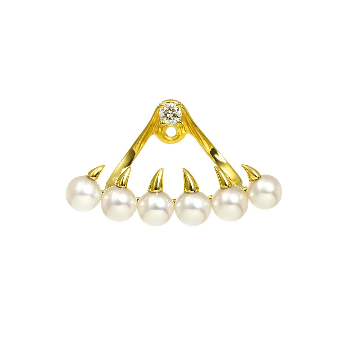 Danger Akoya Pearl Diamond Earring Pierced 18K YG One Piece only