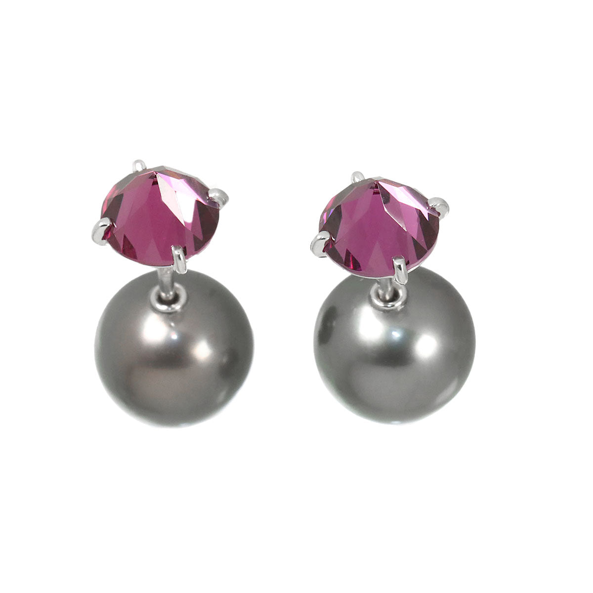 South Sea pearl 9.3mm Garnet Earrings Pierced 18K WG 750