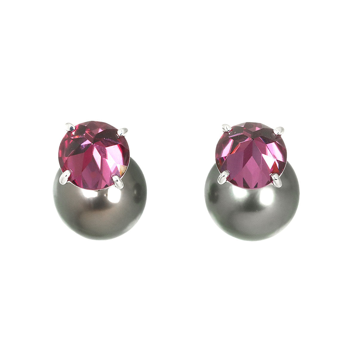 South Sea pearl 9.3mm Garnet Earrings Pierced 18K WG 750