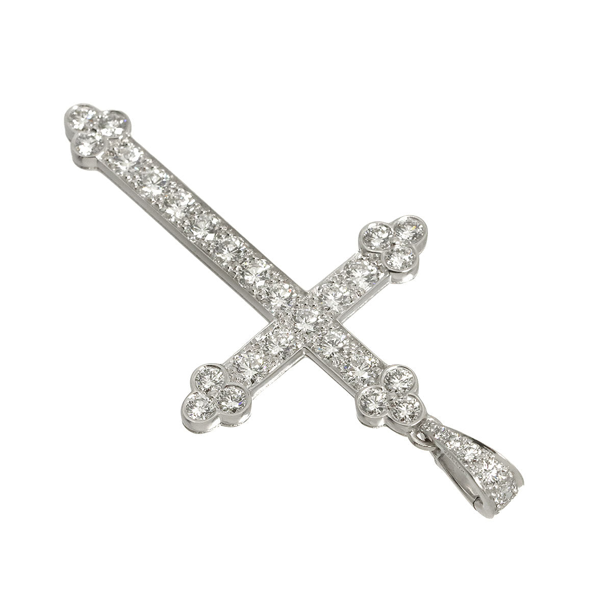 Gothic Cross Diamond Pendant 18K White Gold 750