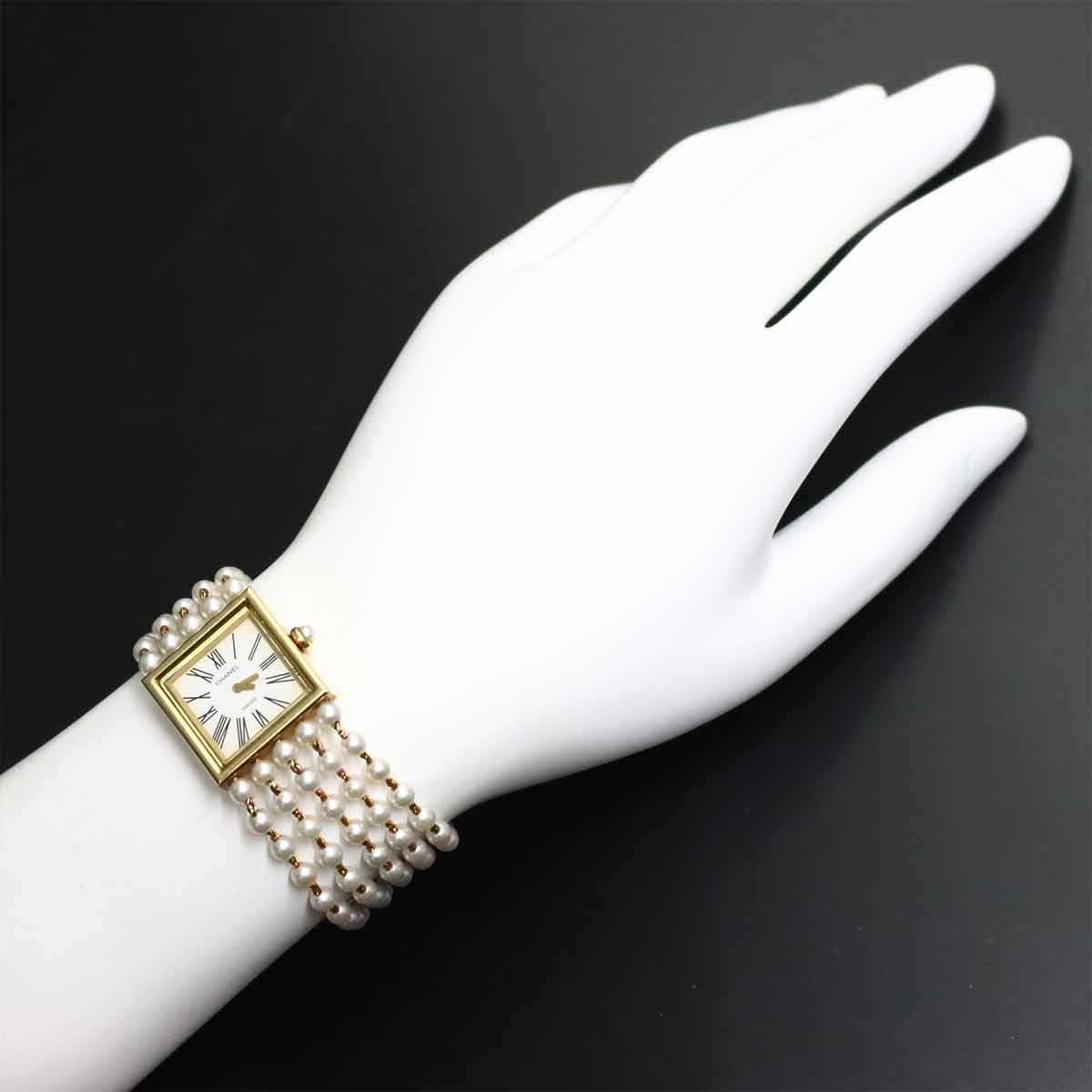 Mademoiselle Pearl Bracelet H0007 750 YG White Dial Ladies
