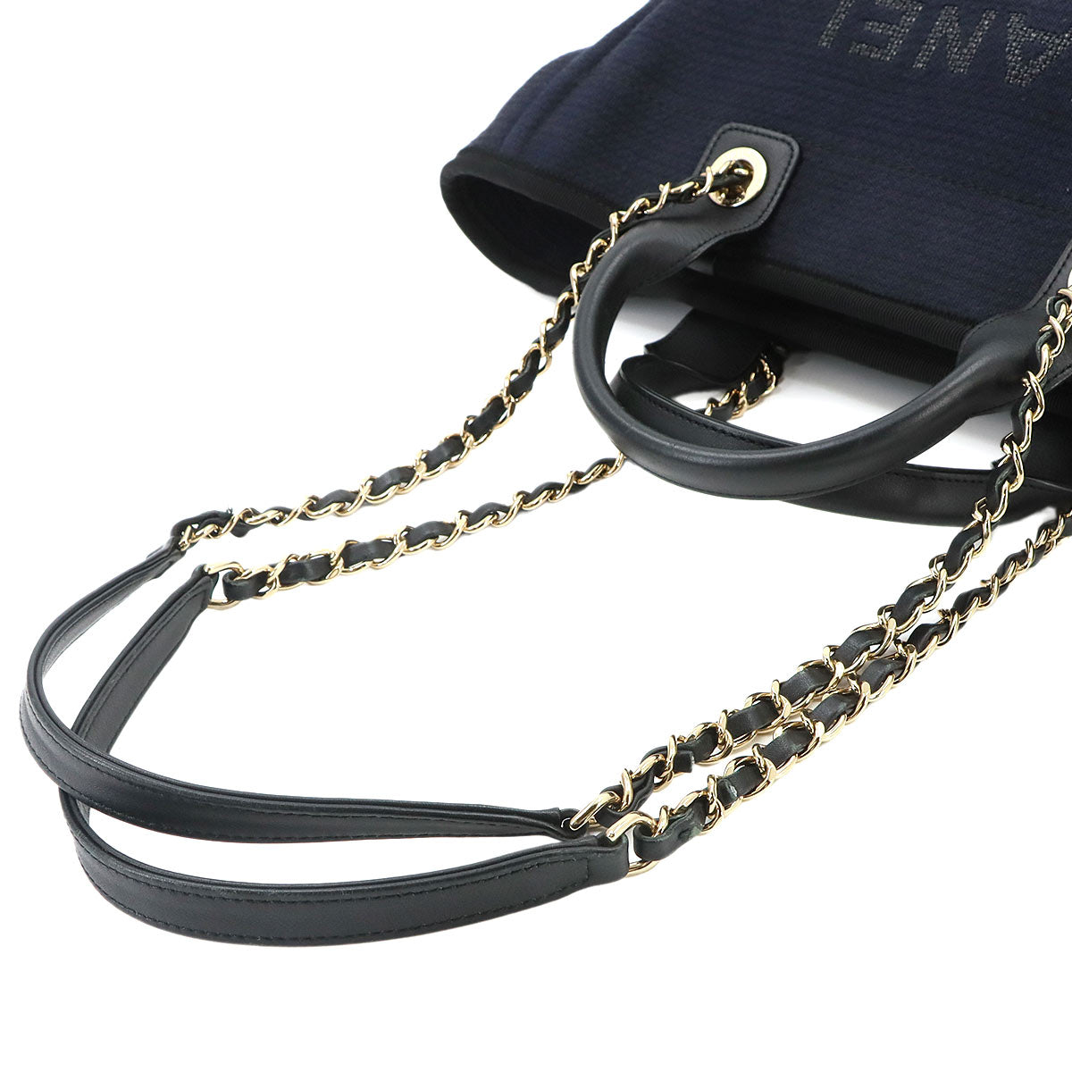 Deauville Small Shopping Tote Chain Shoulder Bag Navy AS3257