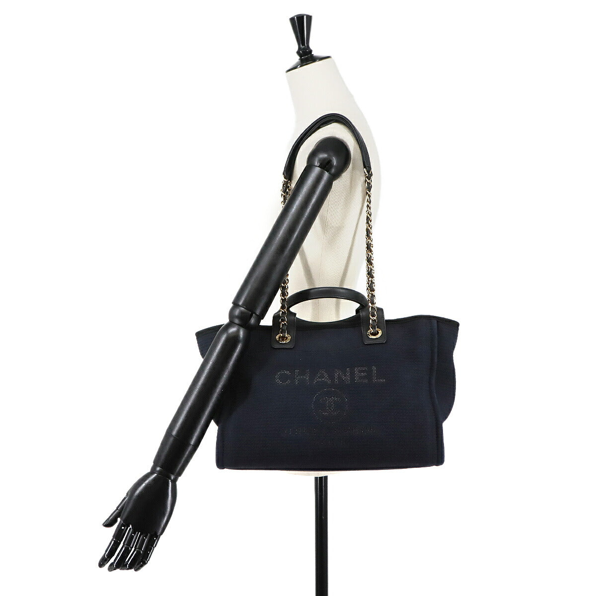 Deauville Small Shopping Tote Chain Shoulder Bag Navy AS3257