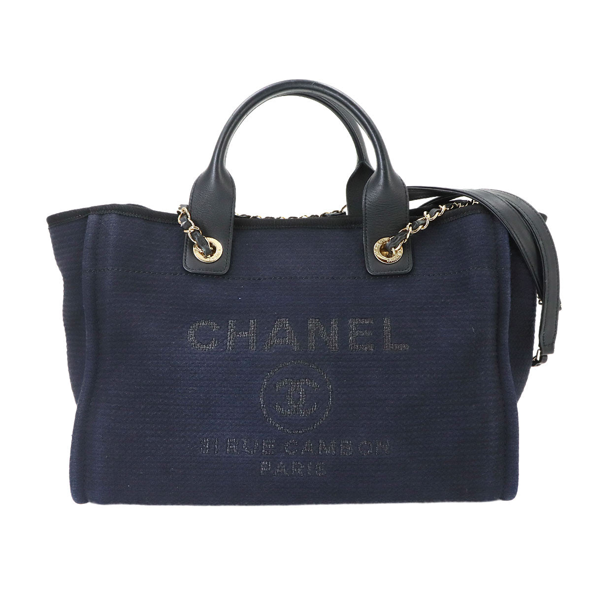 Deauville Small Shopping Tote Chain Shoulder Bag Navy AS3257