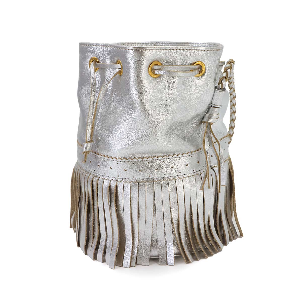 Carnival Fringe Drawstring Hand Shoulder Bag Silver
