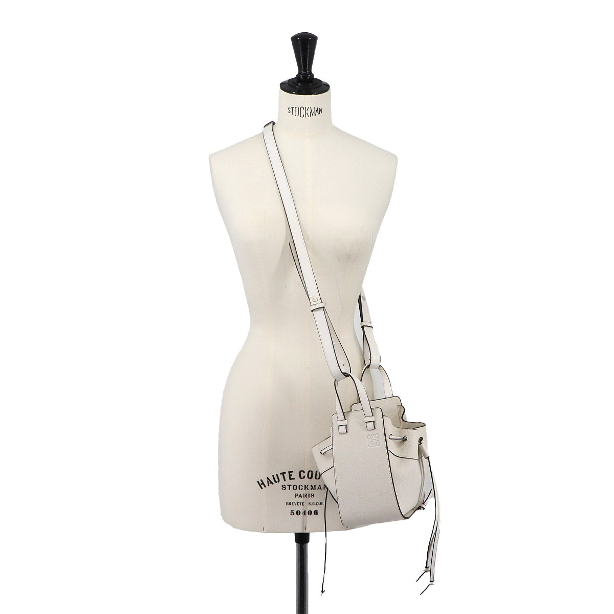 Hammock Drawstring Mini Hand Shoulder Bag Leather White