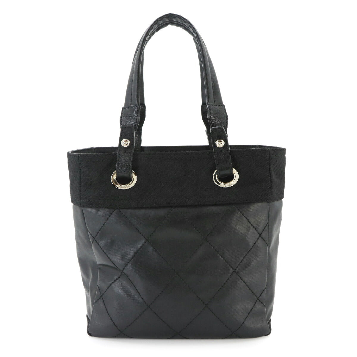 Paris Biarritz PM Tote Bag PVC Nylon Leather Black A34208 Purse