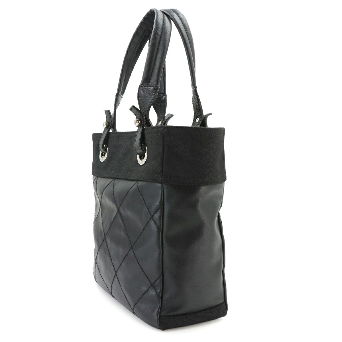 Paris Biarritz PM Tote Bag PVC Nylon Leather Black A34208 Purse