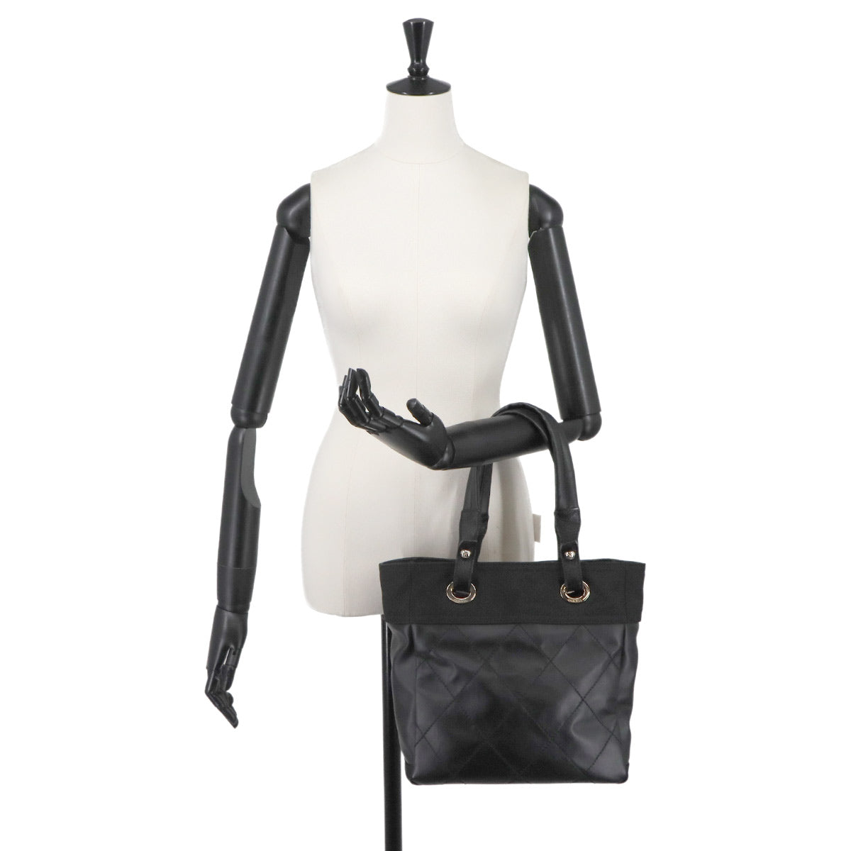 Paris Biarritz PM Tote Bag PVC Nylon Leather Black A34208 Purse