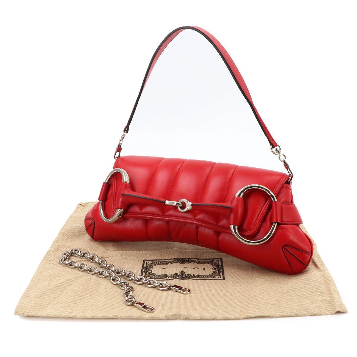 Horsebit Chain Shoulder Bag Leather Red 764255 Silver Hardware