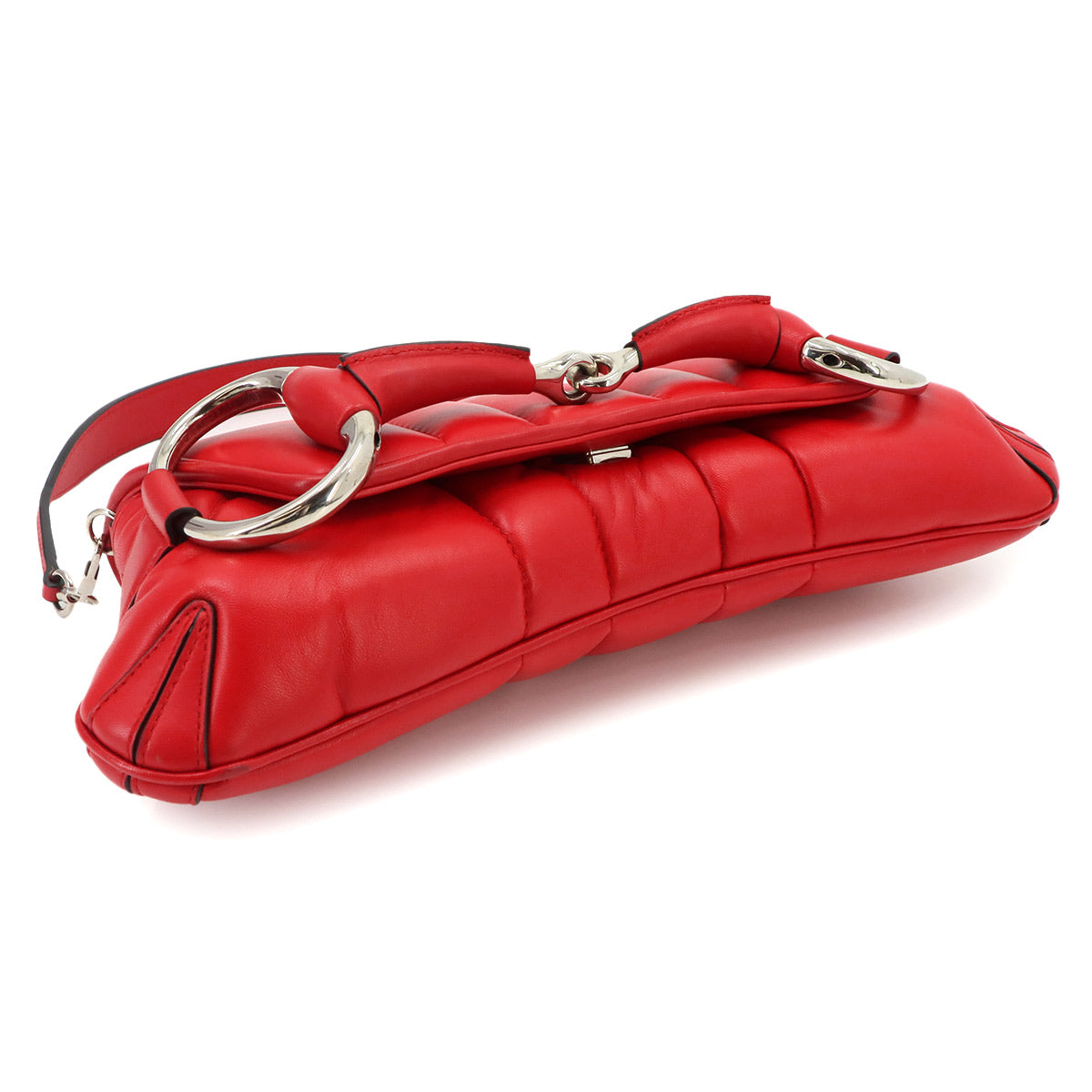 Horsebit Chain Shoulder Bag Leather Red 764255 Silver Hardware