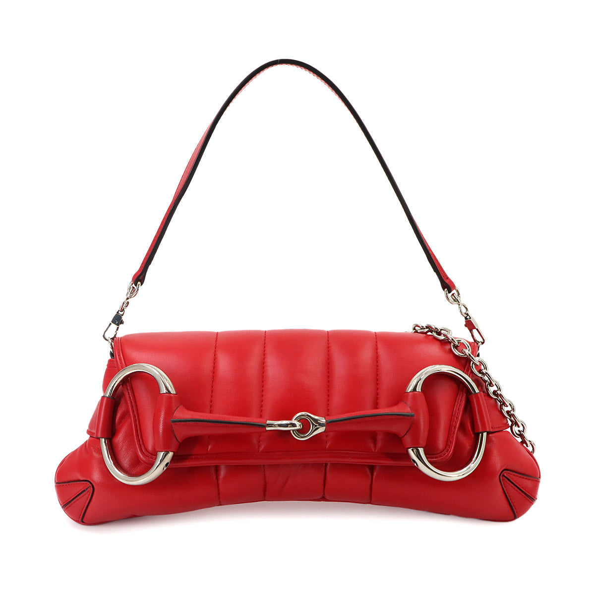 Horsebit Chain Shoulder Bag Leather Red 764255 Silver Hardware