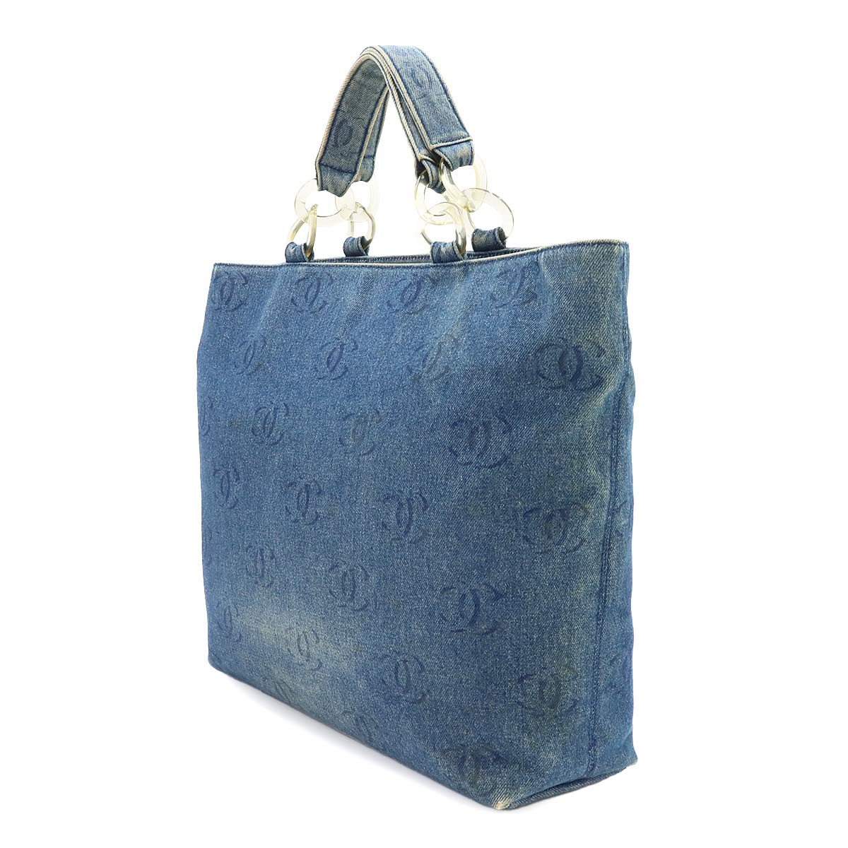 Plastic Chain Tote Bag Denim Blue Coco Mark Purse Vintage