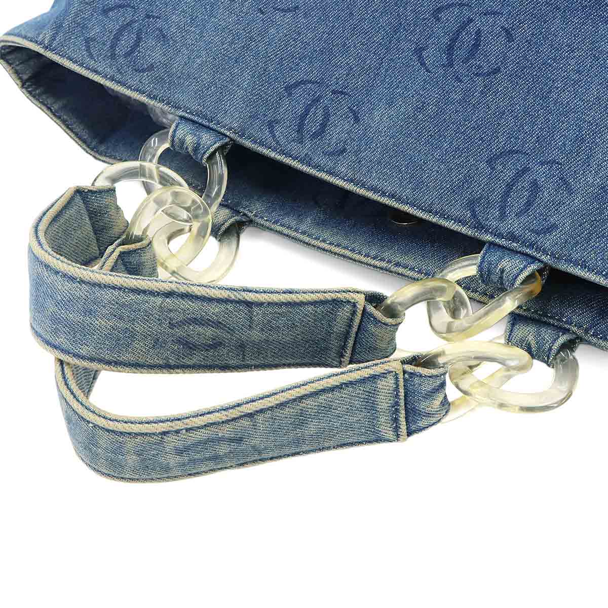 Plastic Chain Tote Bag Denim Blue Coco Mark Purse Vintage
