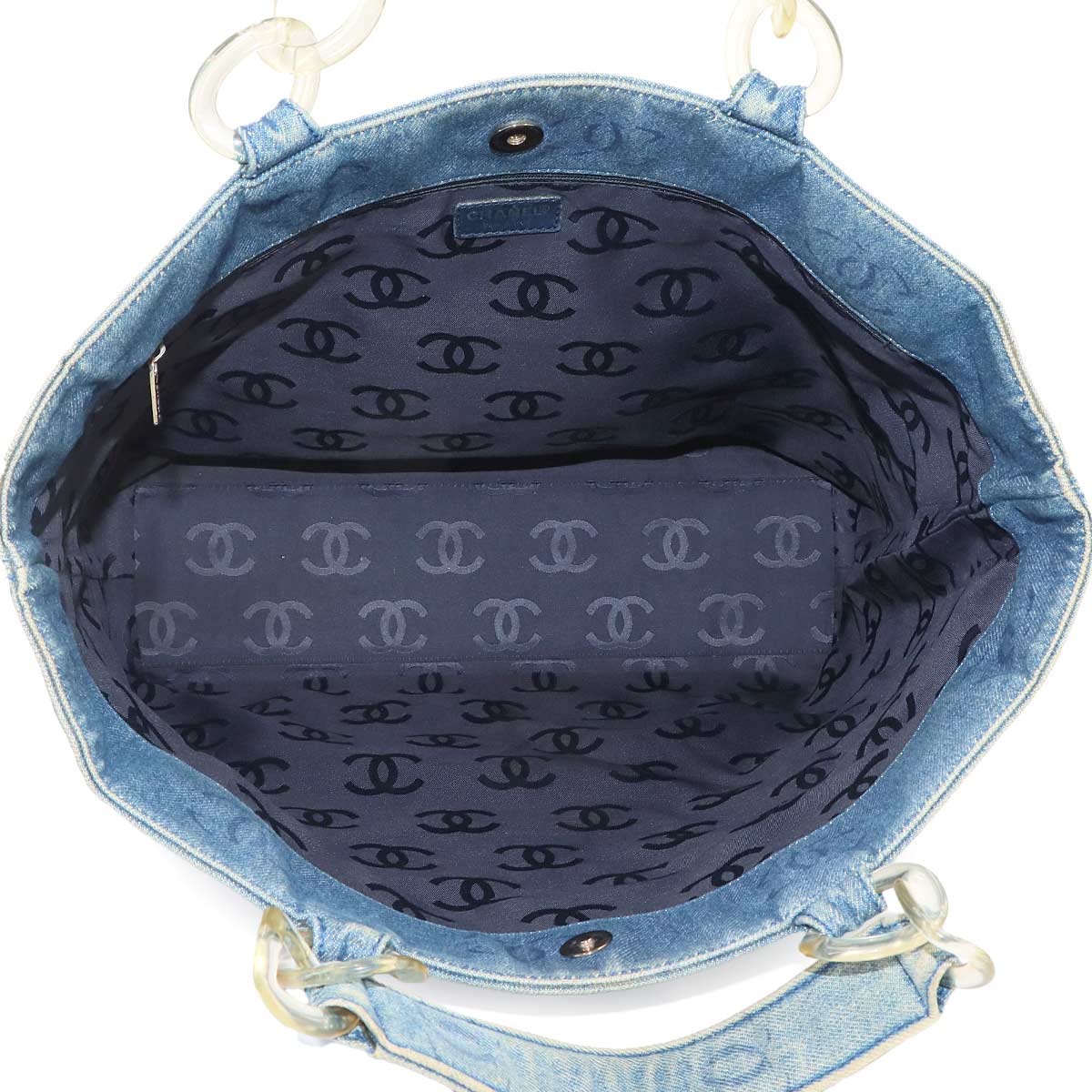Plastic Chain Tote Bag Denim Blue Coco Mark Purse Vintage