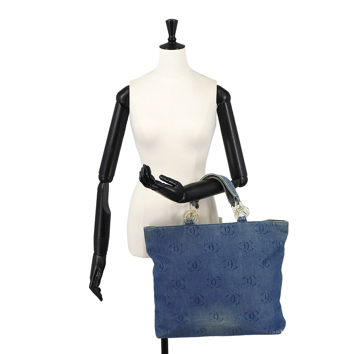 Plastic Chain Tote Bag Denim Blue Coco Mark Purse Vintage