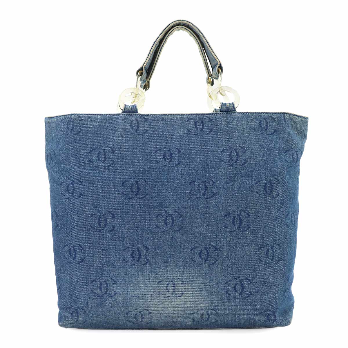 Plastic Chain Tote Bag Denim Blue Coco Mark Purse Vintage