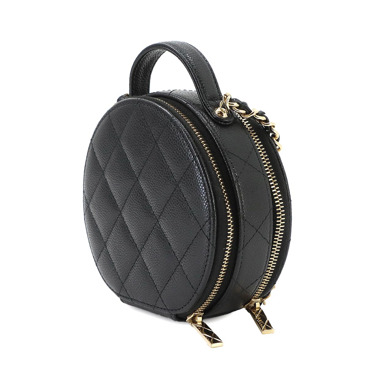 Matelasse Small Vanity Hand Shoulder Bag Leather Black AP2502