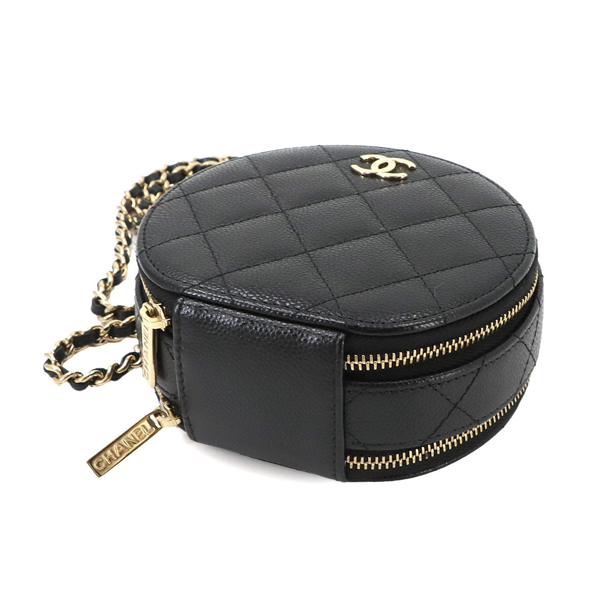 Matelasse Small Vanity Hand Shoulder Bag Leather Black AP2502