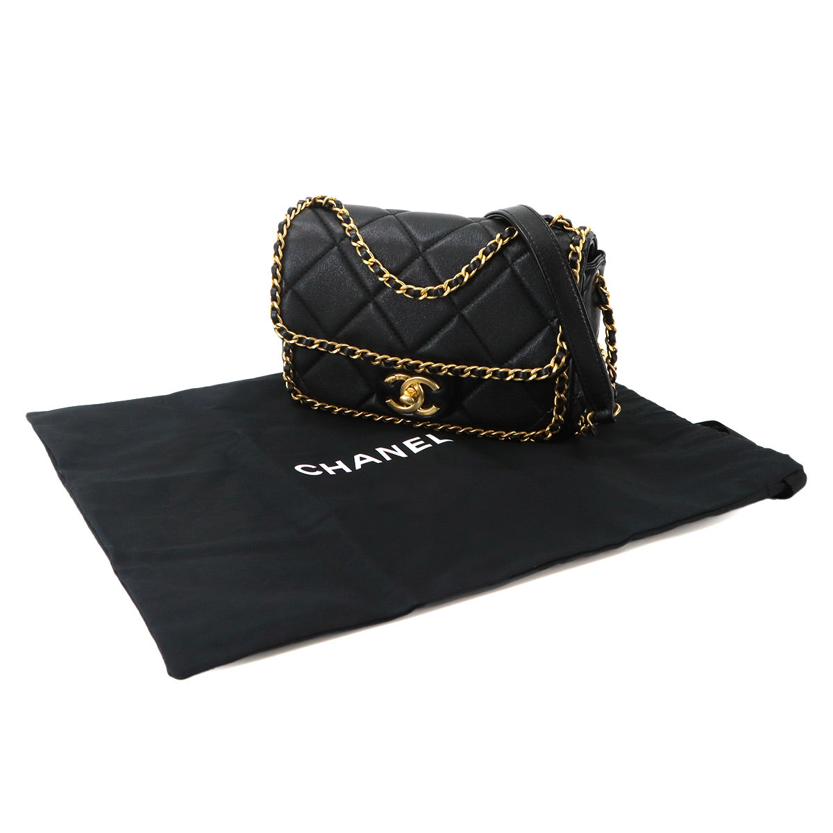 Matelasse 2way Chain Shoulder Hand Bag Leather Black