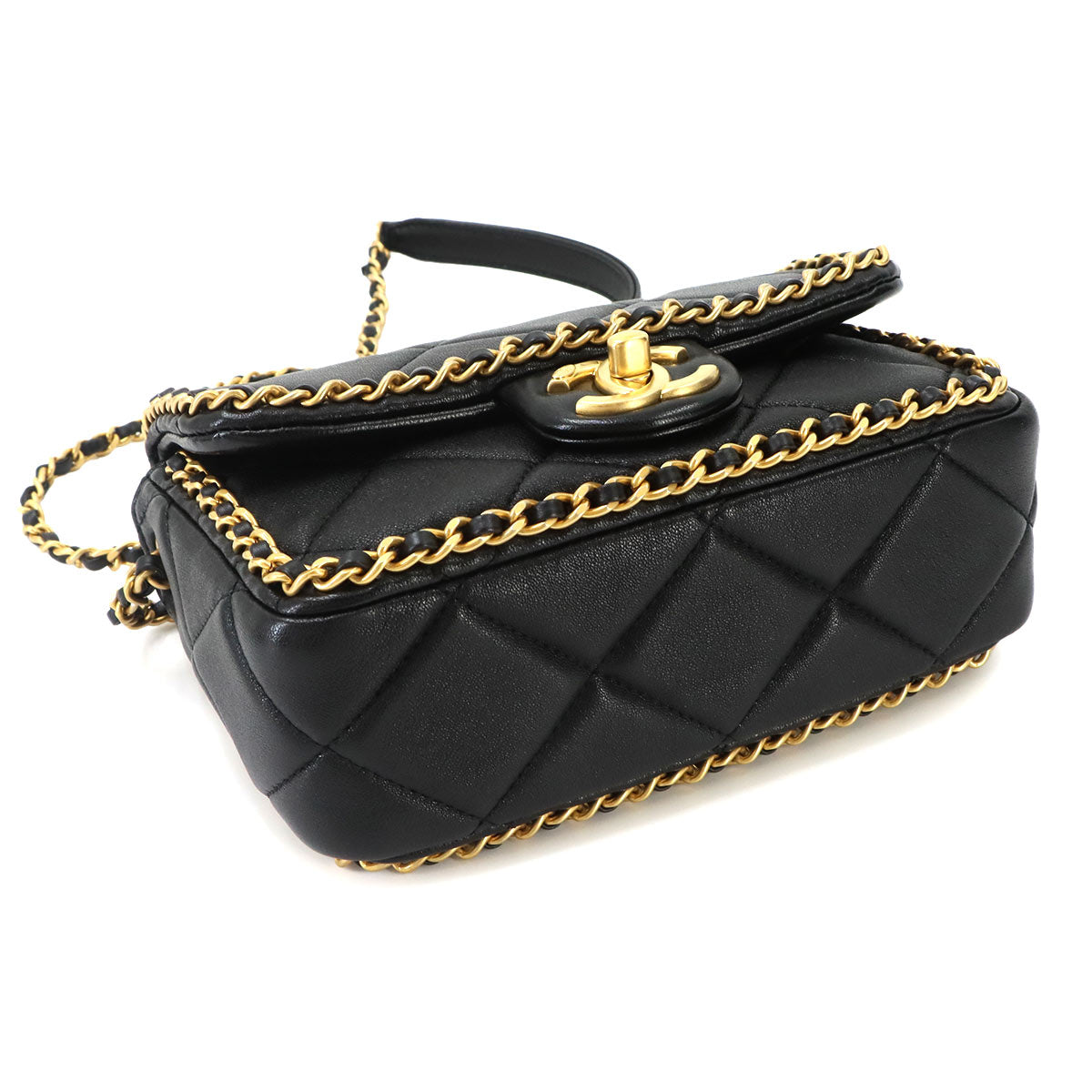 Matelasse 2way Chain Shoulder Hand Bag Leather Black
