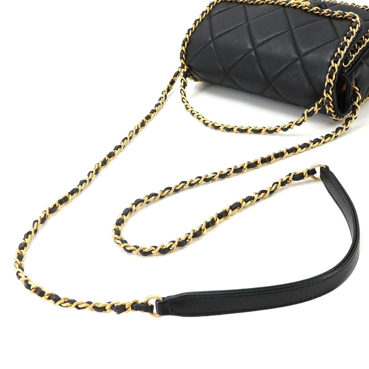 Matelasse 2way Chain Shoulder Hand Bag Leather Black