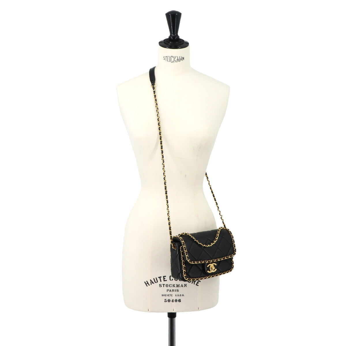 Matelasse 2way Chain Shoulder Hand Bag Leather Black