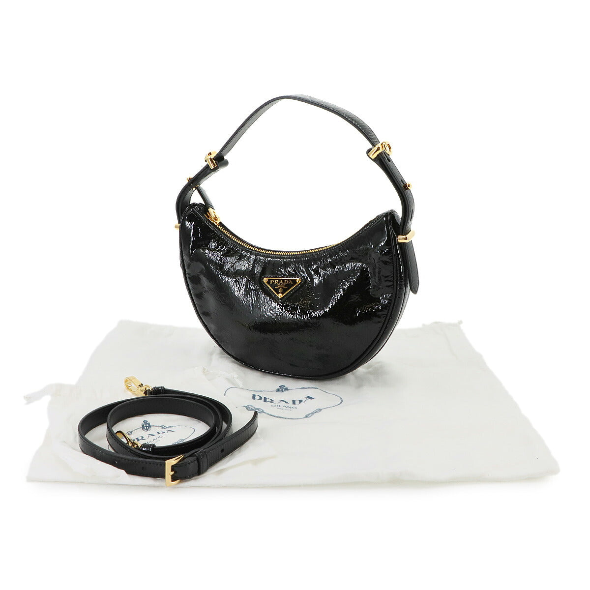 Arque Small Hand Shoulder Bag Patent Leather Black 1BC194 Purse