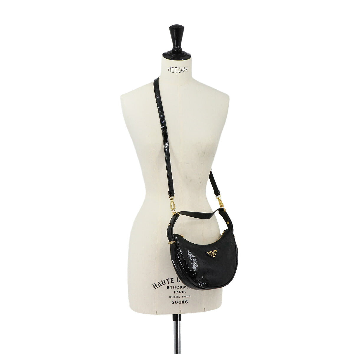 Arque Small Hand Shoulder Bag Patent Leather Black 1BC194 Purse