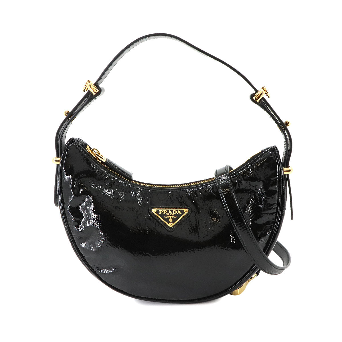 Arque Small Hand Shoulder Bag Patent Leather Black 1BC194 Purse