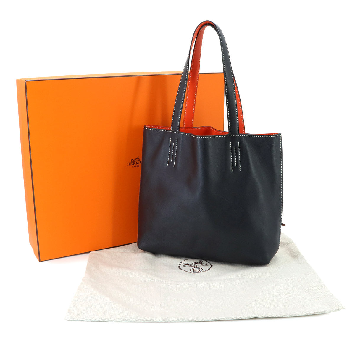 Double Sens 28 Reversible Tote Bag Veau Sikkim Orange Black