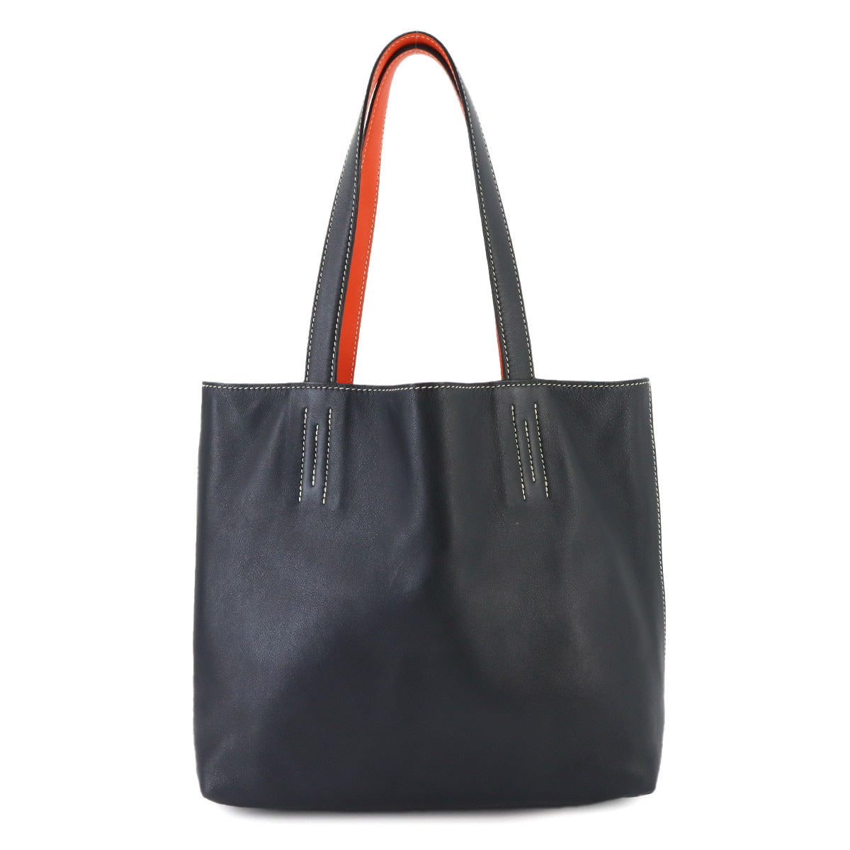 Double Sens 28 Reversible Tote Bag Veau Sikkim Orange Black