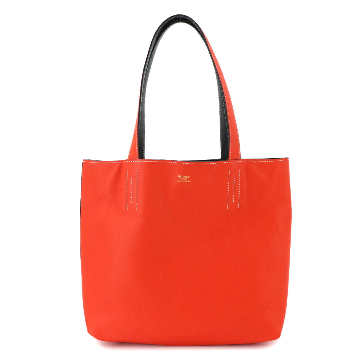 Double Sens 28 Reversible Tote Bag Veau Sikkim Orange Black