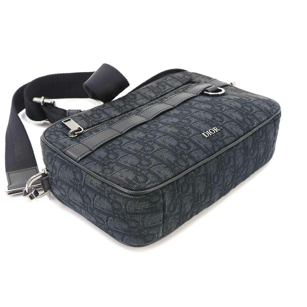 Oblique Safari Shoulder Bag Canvas Leather Black