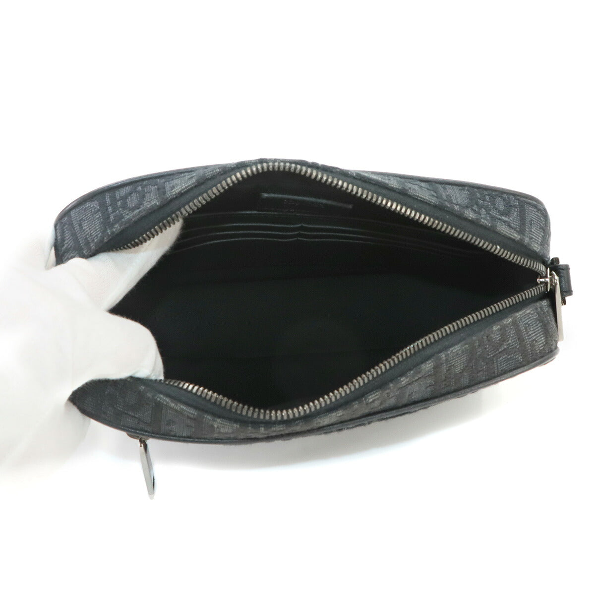 Oblique Safari Shoulder Bag Canvas Leather Black