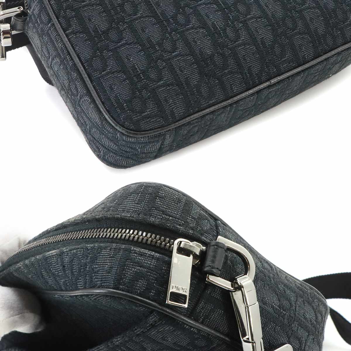 Oblique Safari Shoulder Bag Canvas Leather Black
