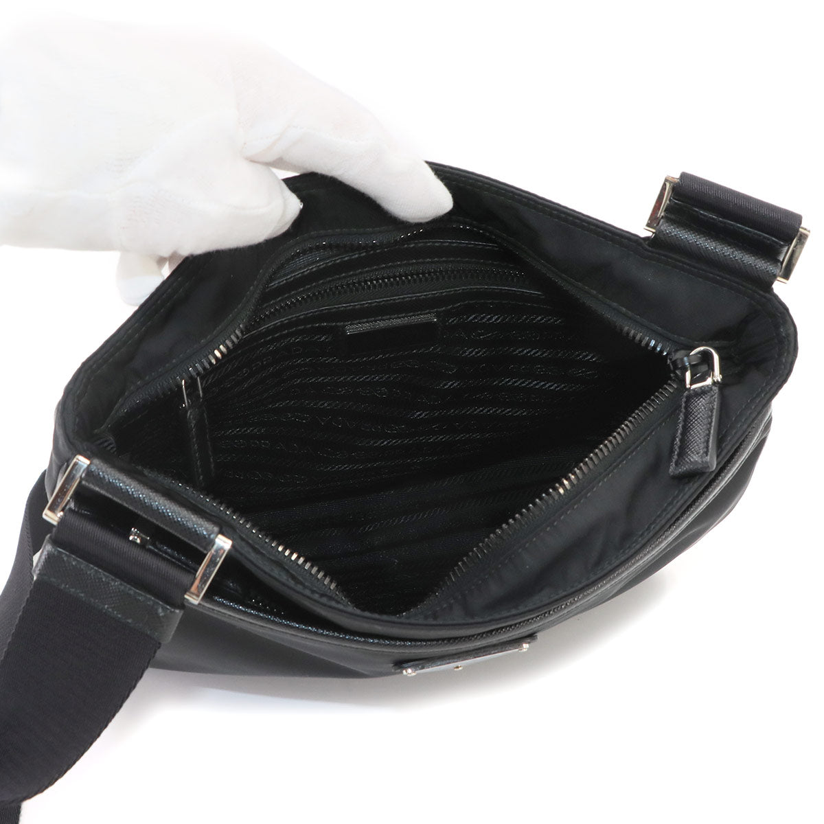 Shoulder Bag Nylon Saffiano Leather Nero Black Purse