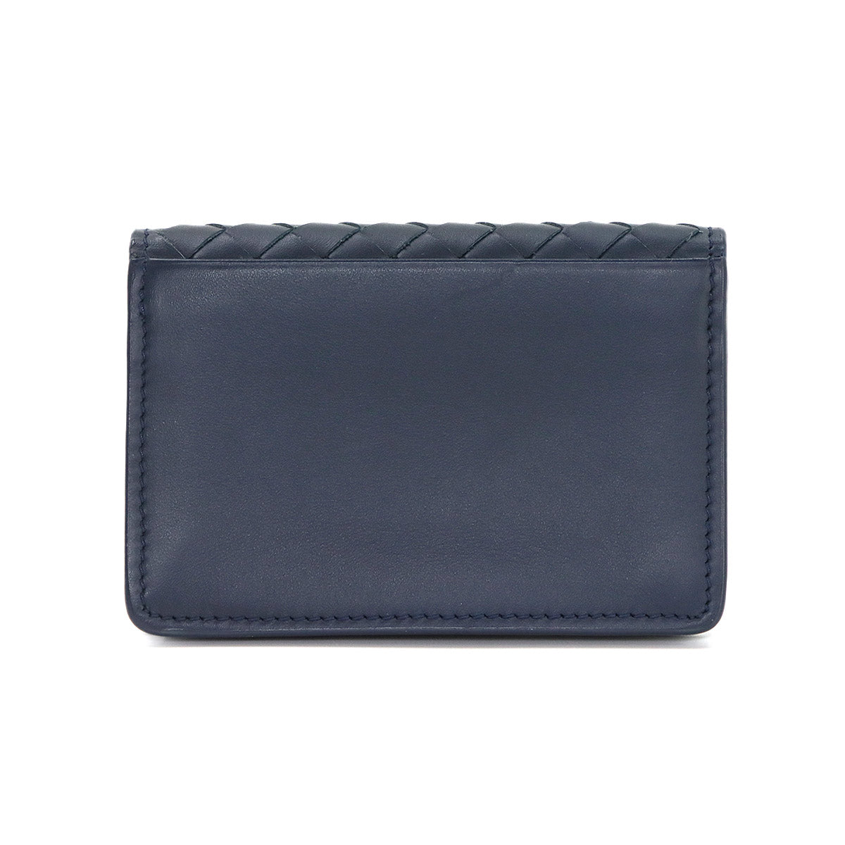 Intrecciato Card Case Leather Navy